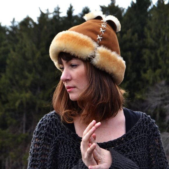 Mongolian Unisex Warm Hat One Size Tan Sheepskin Fur Pom-Pom Unique Winter main image 6